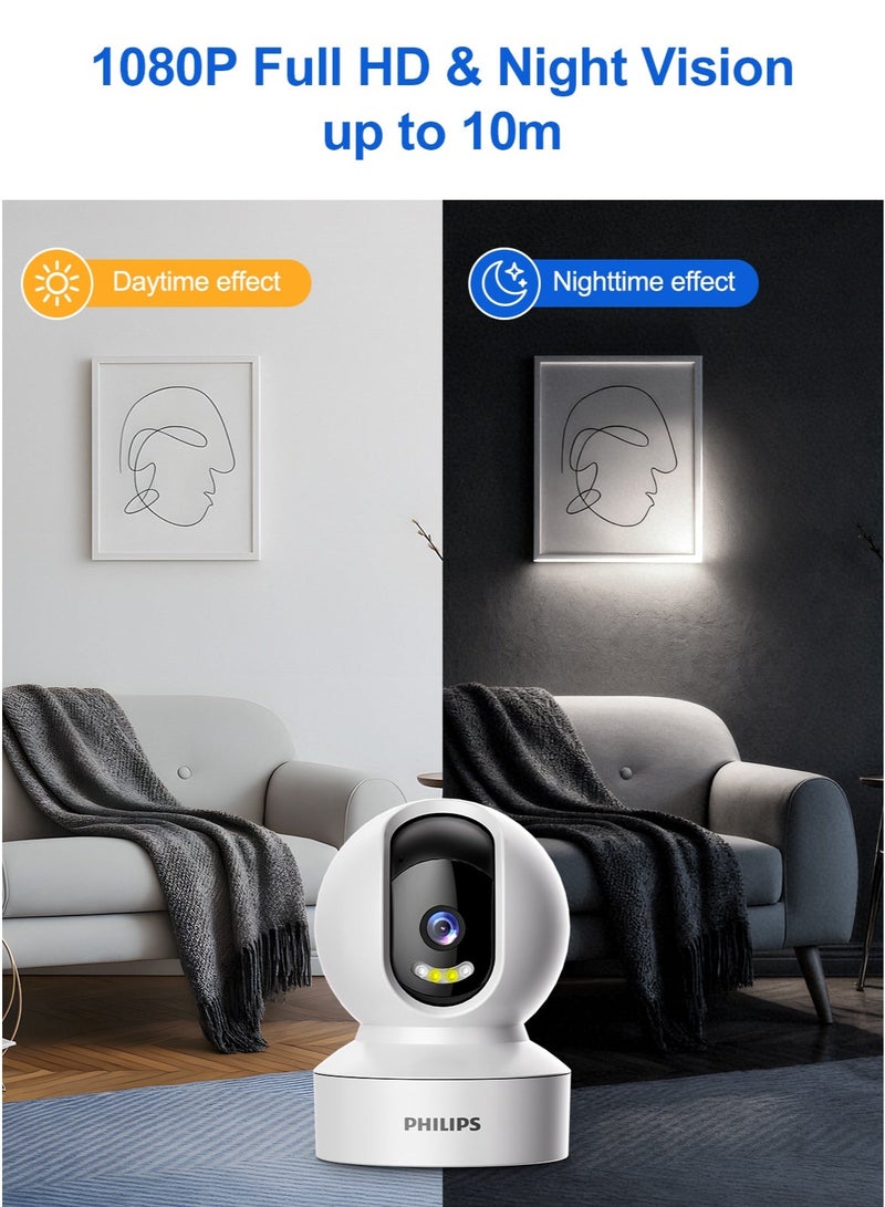 Philips 360° Smart Security Camera, 1080P WiFi Indoor/Outdoor Surveillance, Motion Detection, Privacy Mode, Smart Tracking, Two-Way Audio, Night Vision, Supports Up to 128GB TF Card, Remote Alerts for Home/Baby/Elder Monitoring.AI Image Enhancement – 1080P Video Enhanced to 2K-Like Detail - Image 4